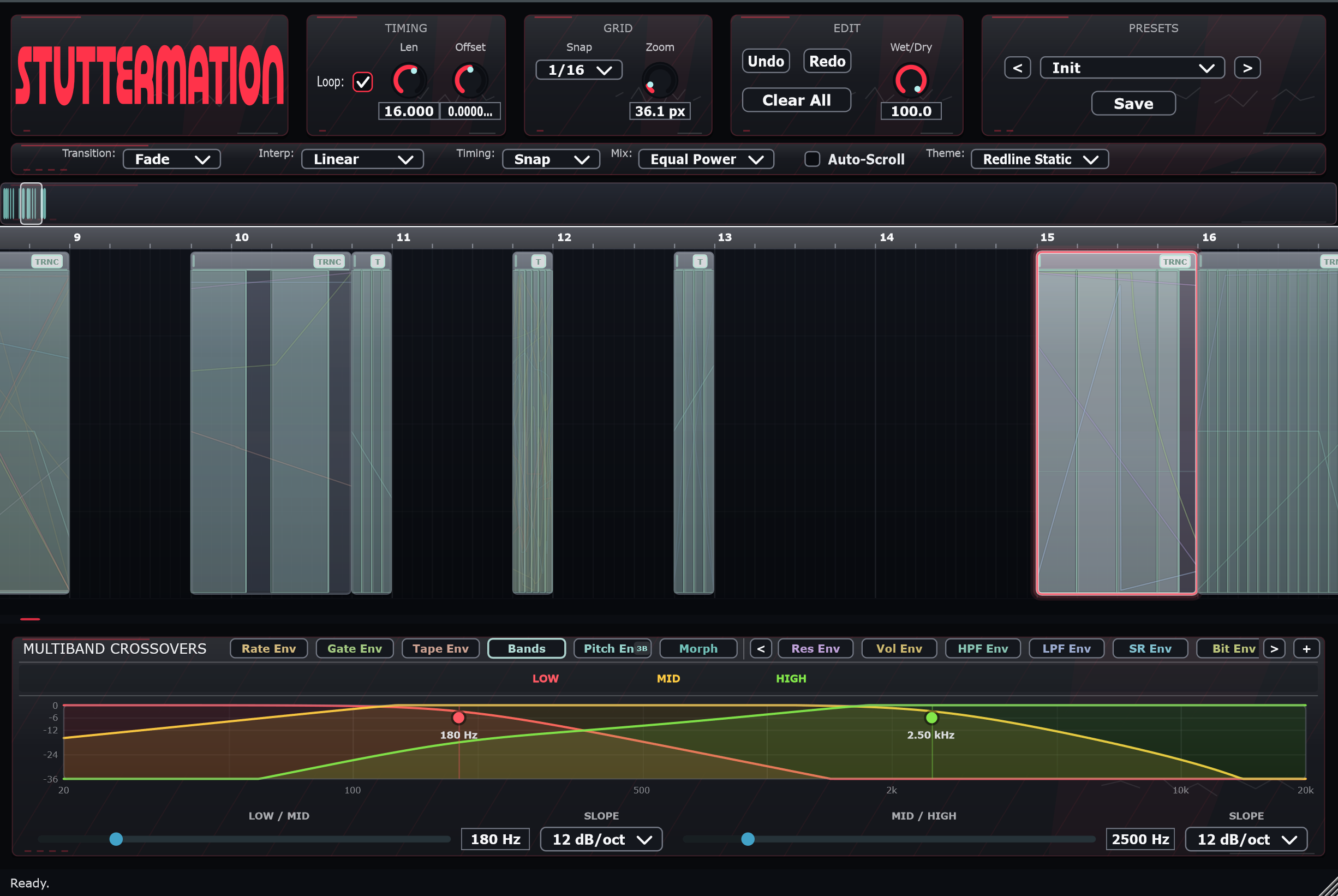 Stuttermation interface showing timeline Blocks and multiband processing
