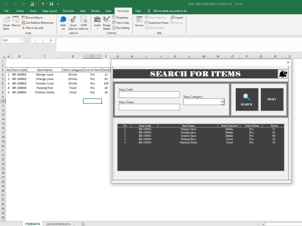 Tabel data dan pencarian data open source vba excel instant download