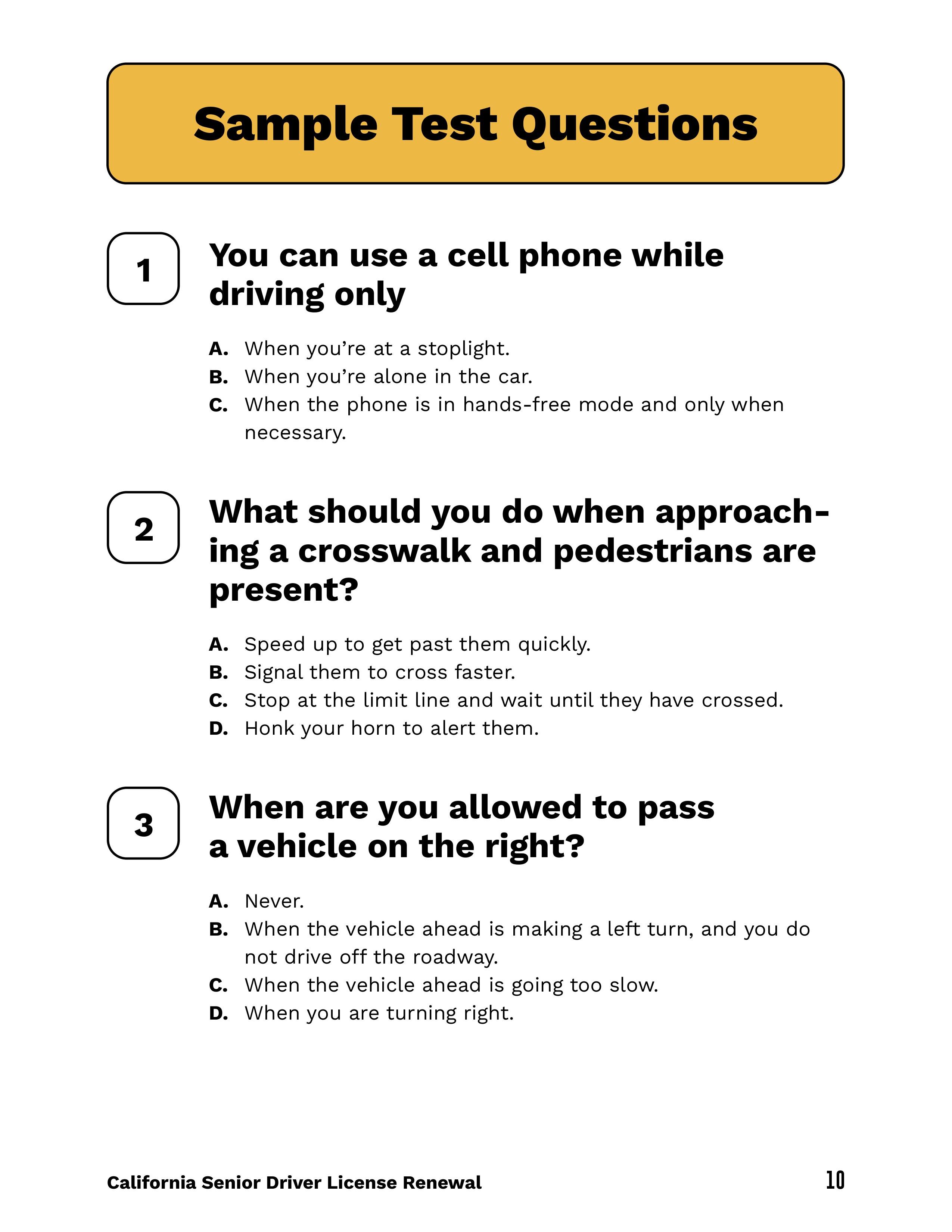 2023 california senior driver license renewal practice test