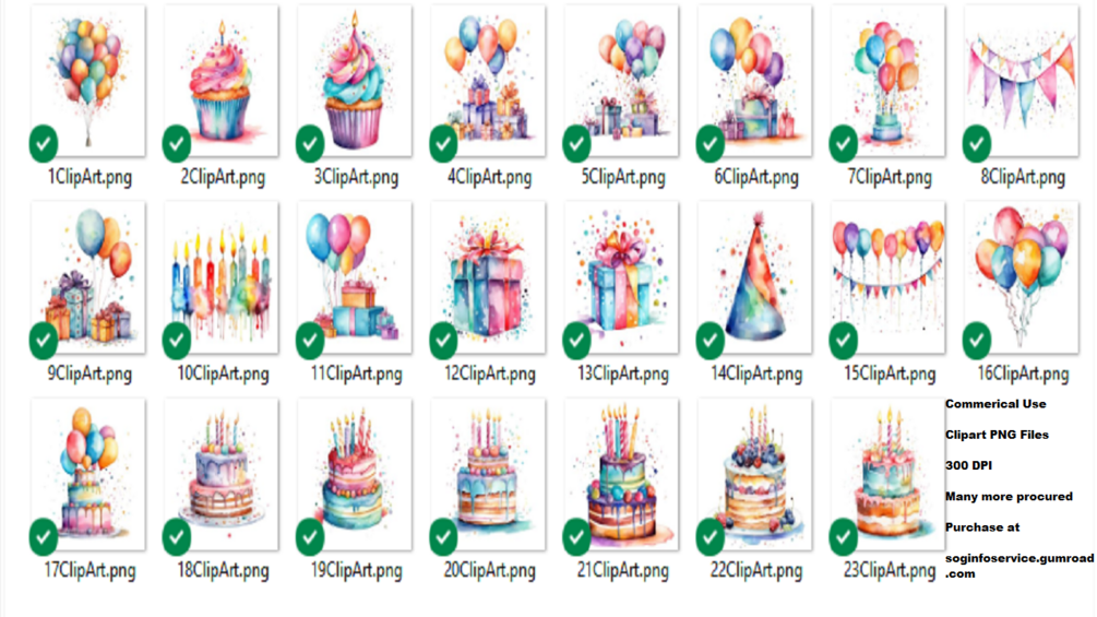 Bundle #1 Watercolor Birthday Party Cake Present Balloons Clipart ...