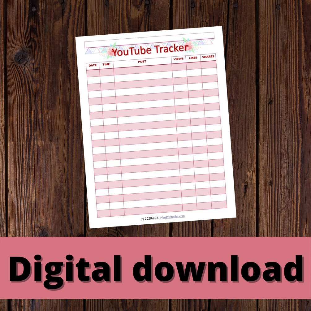 Youtube Tracker | Social Media Tracking Sheet Printable