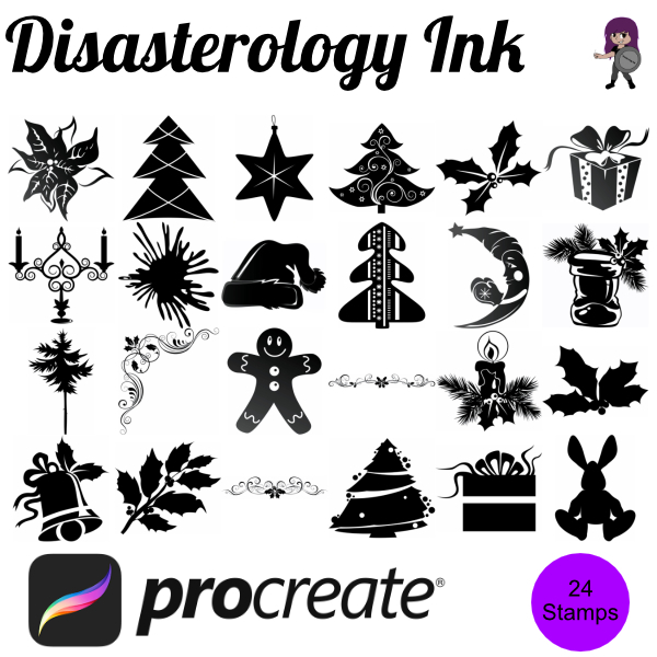Christmas Winter Elements Procreate Brush Stamps Set 10, 24 Christmas Stamps by Disasterology Ink
