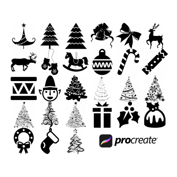 Christmas Winter Elements Procreate Brush Stamps Set 11, 27 Christmas Stamps by Disasterology Ink