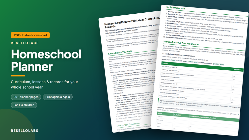 Homeschool Planner Printable: Curriculum, Lessons & Records cover