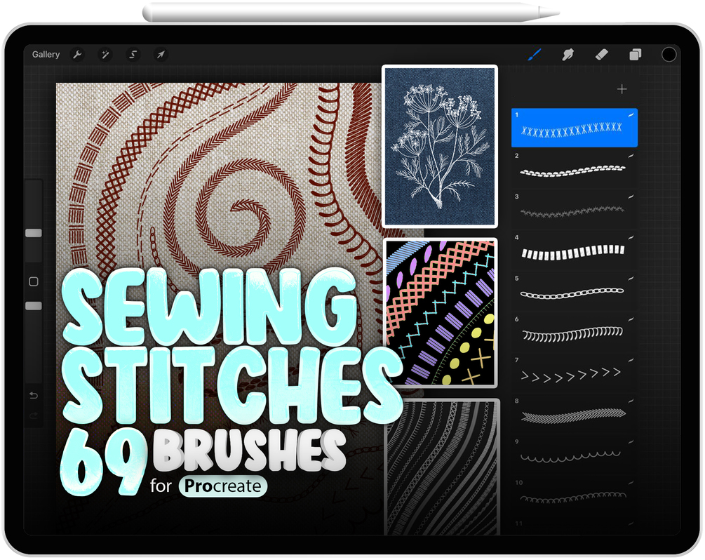 69 Procreate Sewing Stitches Brushes Collection by ProCreativeBreeze