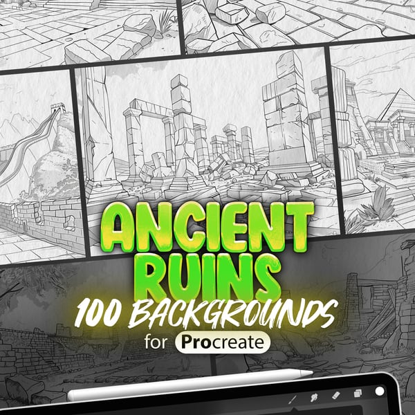 100 Procreate Ancient Ruins Backgrounds Collection by ProCreativeBreeze