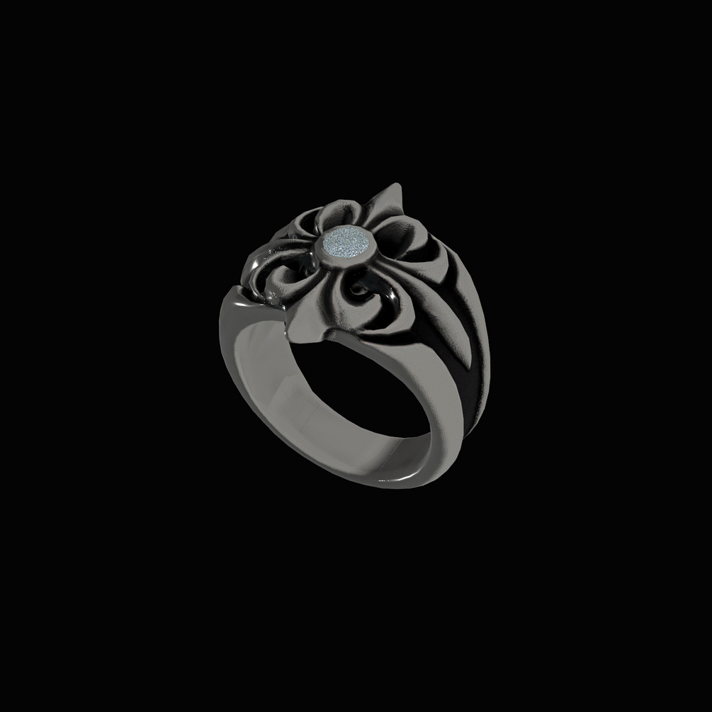 FIORE NERO — obsidian petal ring with druzy stone for VRChat