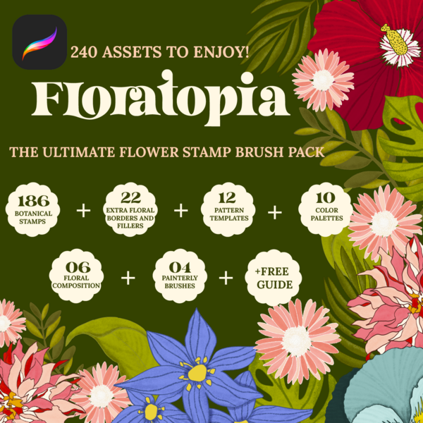 Floratopia:The Ultimate Flower Stamp Brush Pack - Procreate Brush Pack