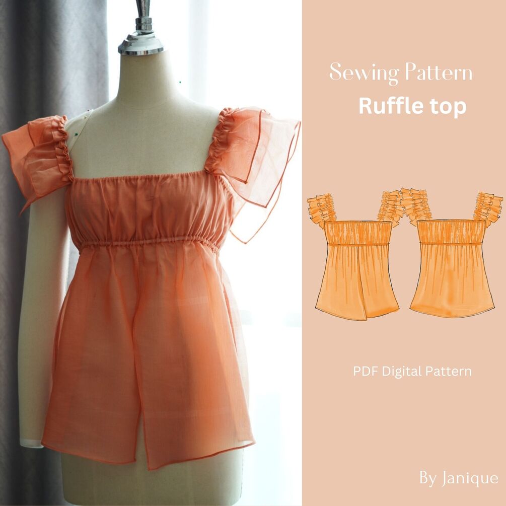 Square Cami Top Sewing Pattern , Ruffled Top Sewing Pattern , Empire