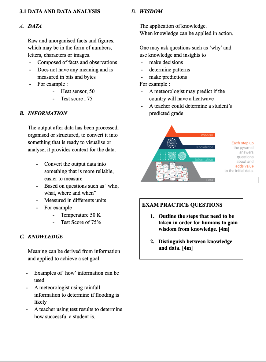 IB DIGITAL SOCIETY NOTES CHAPTER 3.1 : DATA & DATA ANALYSIS