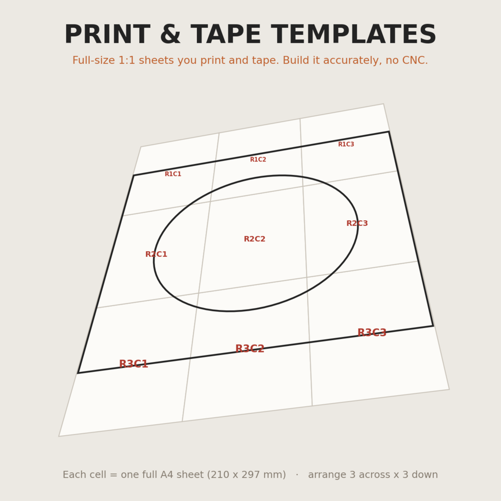 Full-size 1:1 A4 print-and-tape baffle template