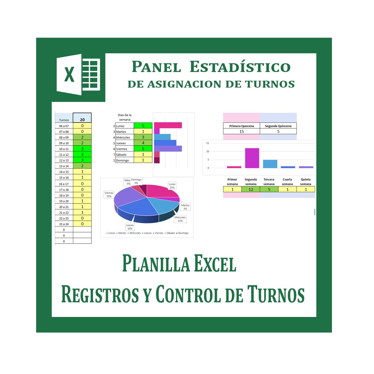 Control Y Registros De Turnos Planilla Excel, (Demo 15 días) **GRATIS**