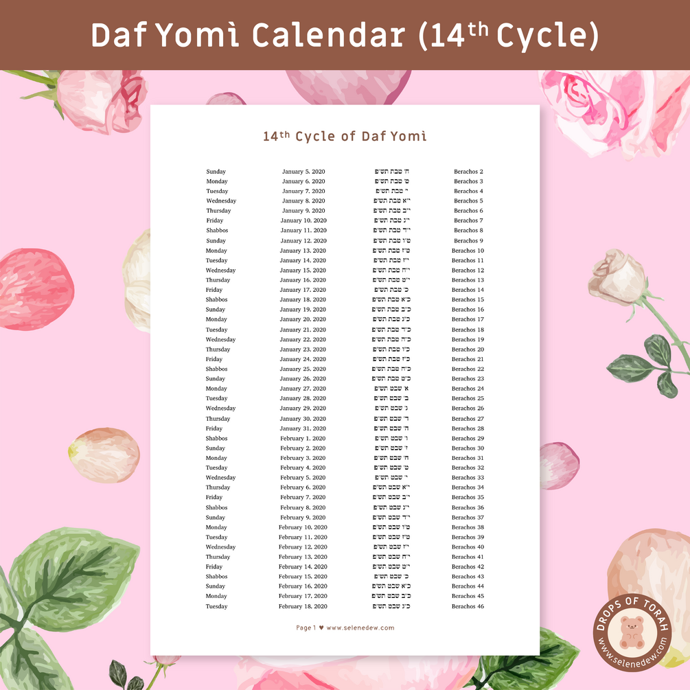 Daf Yom&igrave; Calendar - 14th Cycle