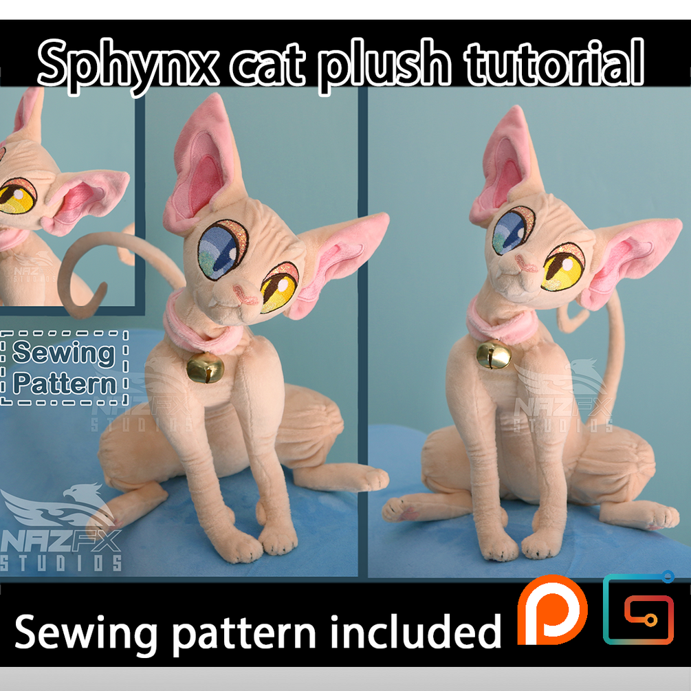 Sphynx cat plush sewing pattern and tutorial