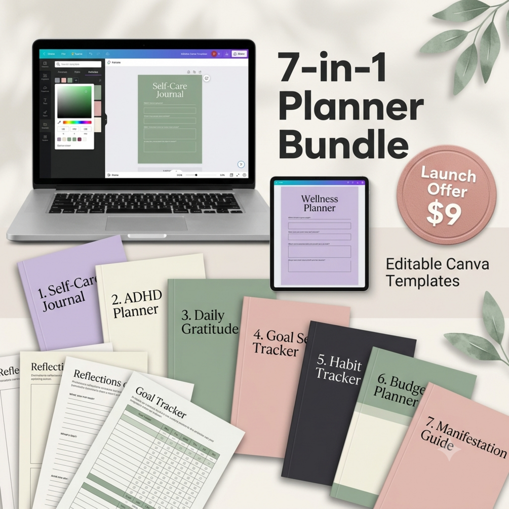 ADHD and Self-Care Canva Planner Bundle cover