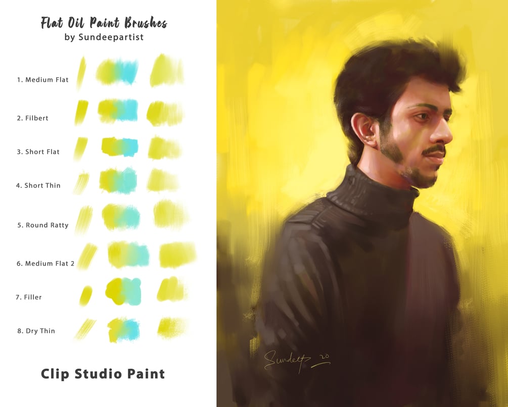 Oil Painting Flat Brushes for Clip Studio Paint by sundeepartist