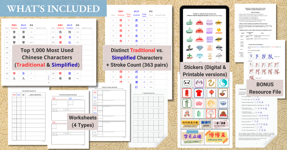 Top 1,000 Traditional vs. Simplified Chinese Character Chart - Study ...