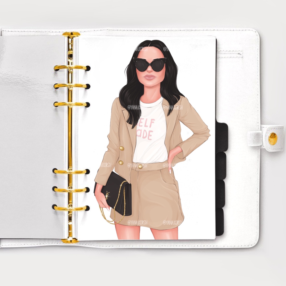 Pink Fashion LV Girl illustration Planner Dashboard Planner Cover