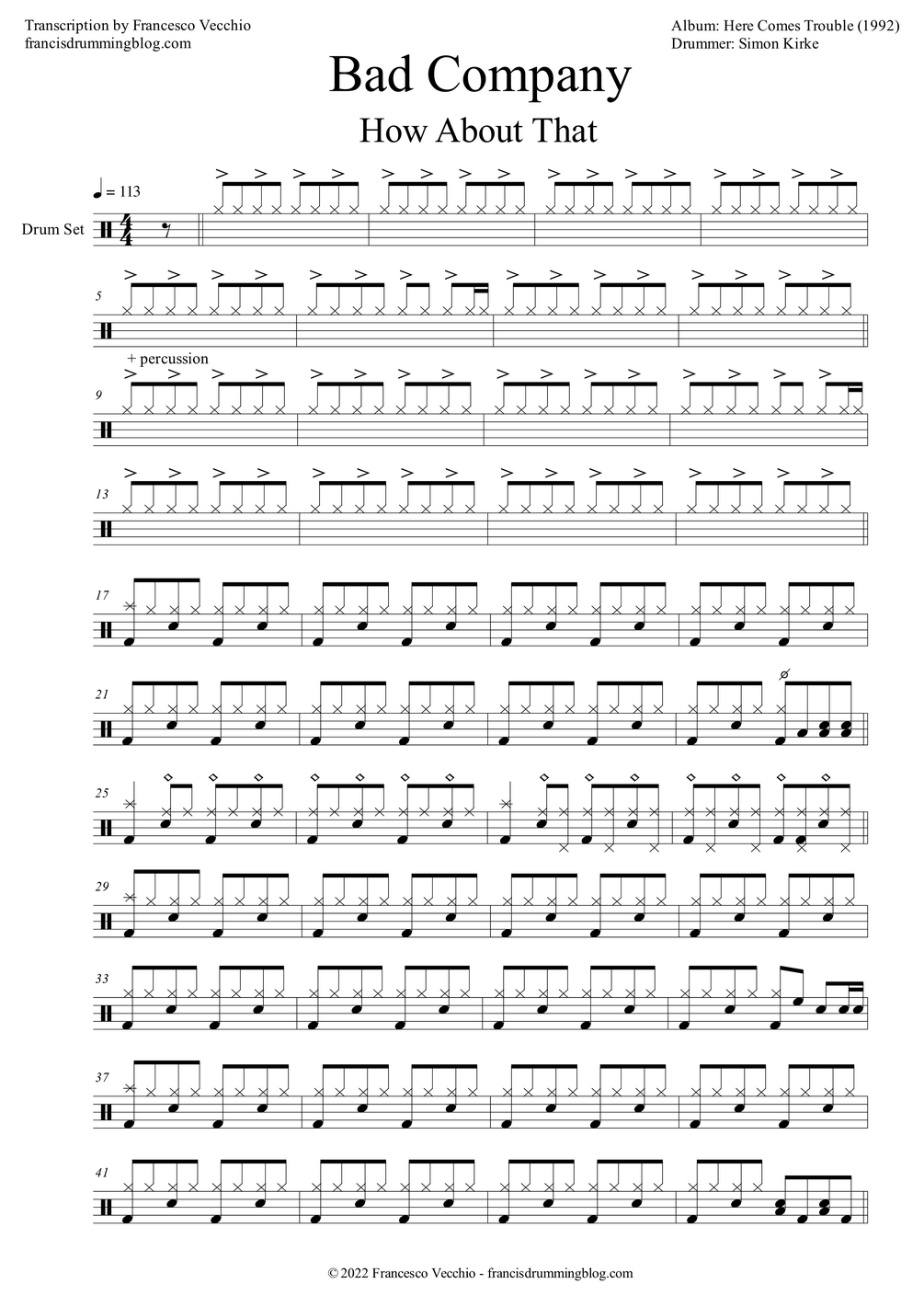 Bad company how about that drum sheet music 