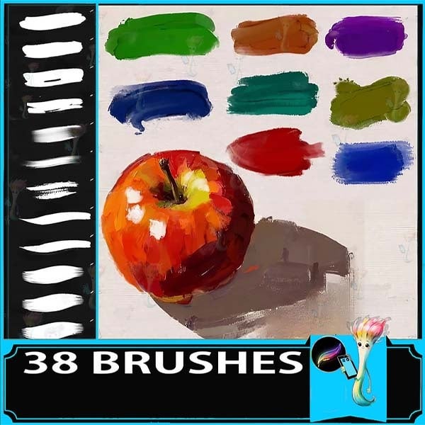 Procreate 38 Types Realistic Oil Painting・Impasto Brush Set | Gouache・Acrylic Paint・Canvas Texture Simulation by best procreate brushes