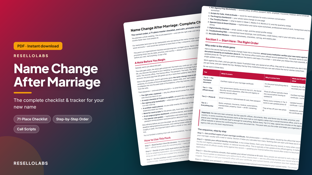 Name Change After Marriage Checklist & Tracker (PDF)