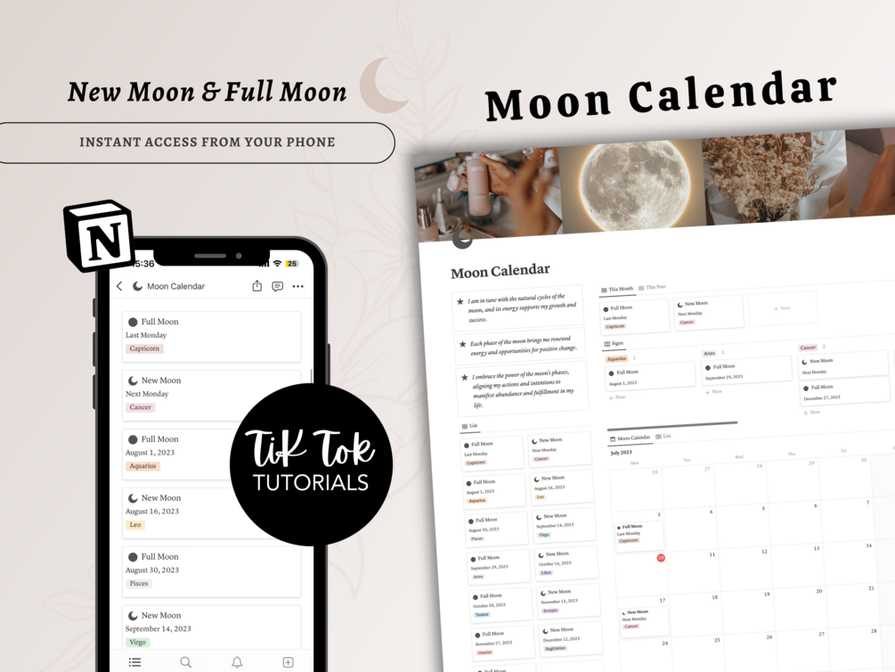 Moon Calendar Notion Template New Moon Full Moon Digital Product