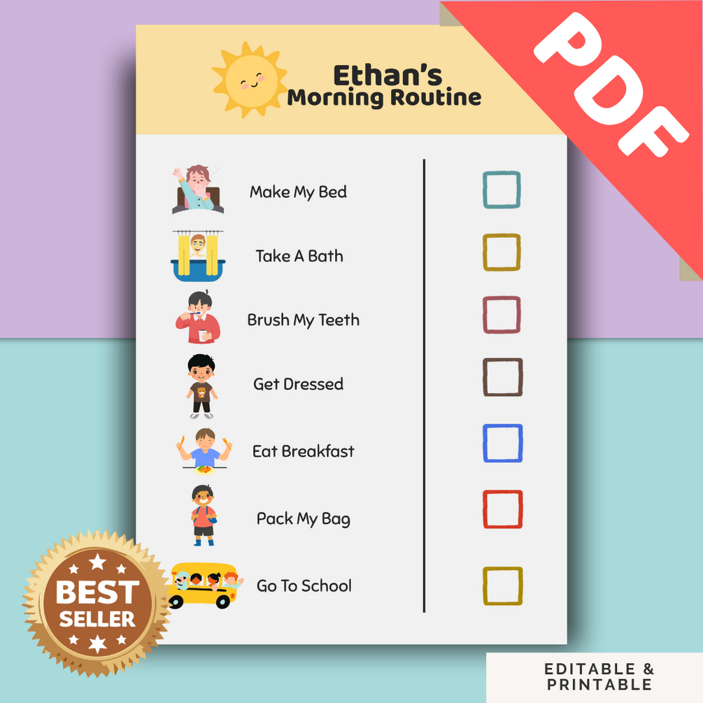 Kids Routine Chart Printable - Morning & Evening Routine | Reward ...