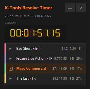 K-Tools Resolve Timer mini panel
