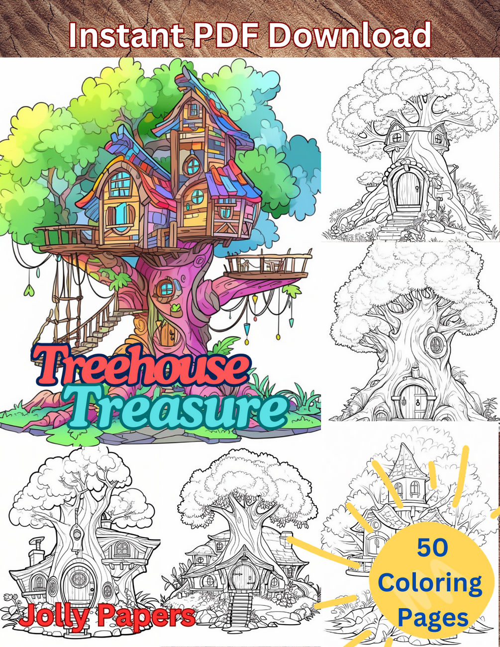 50 Treehouse Treasure Coloring Pages for Adults and Kids Printable ...