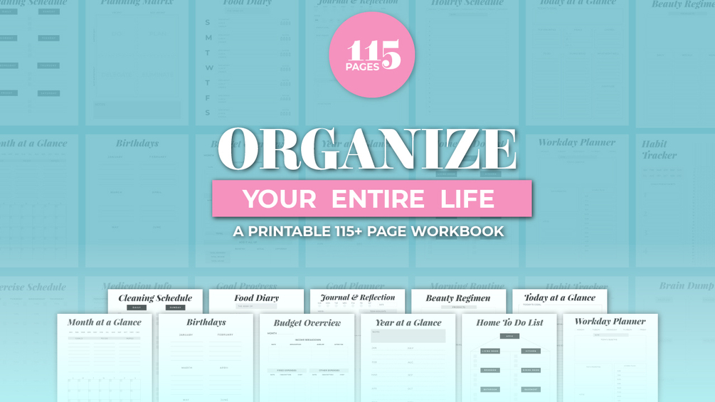 Organize Your Entire Life Workbook ( Instant Digital Download )