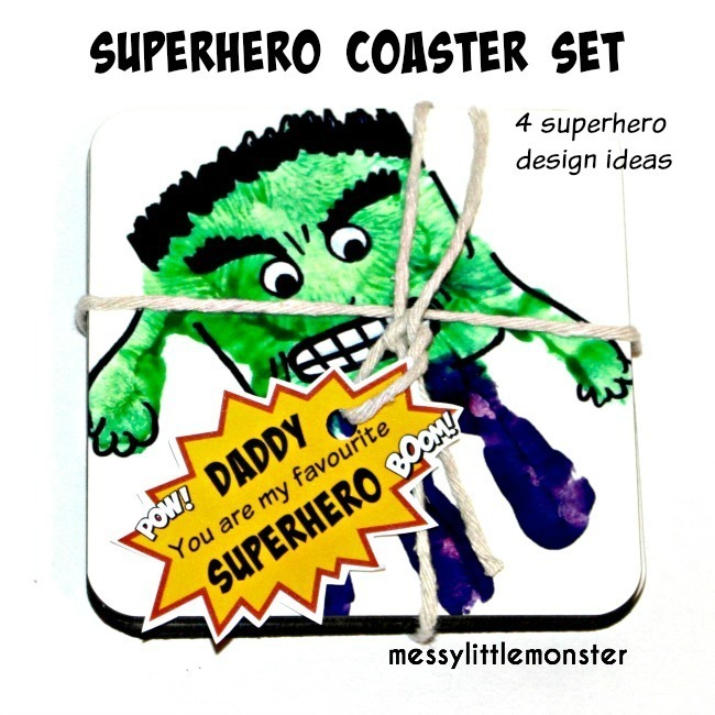 Superhero Handprint Coasters a fun gift idea for a superdad