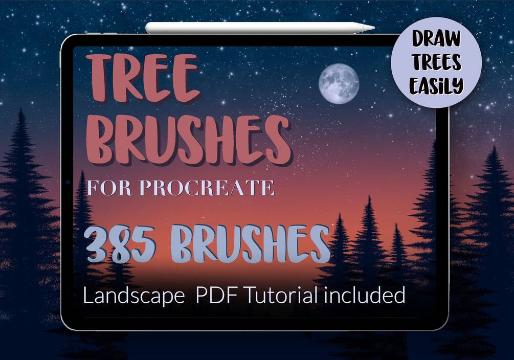 385 Tree Procreate Brushes, Pressure Sensitive, Nature Brushes