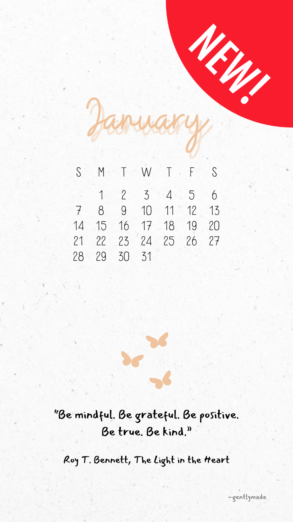 January 2024 minimalist mindfulness calendar