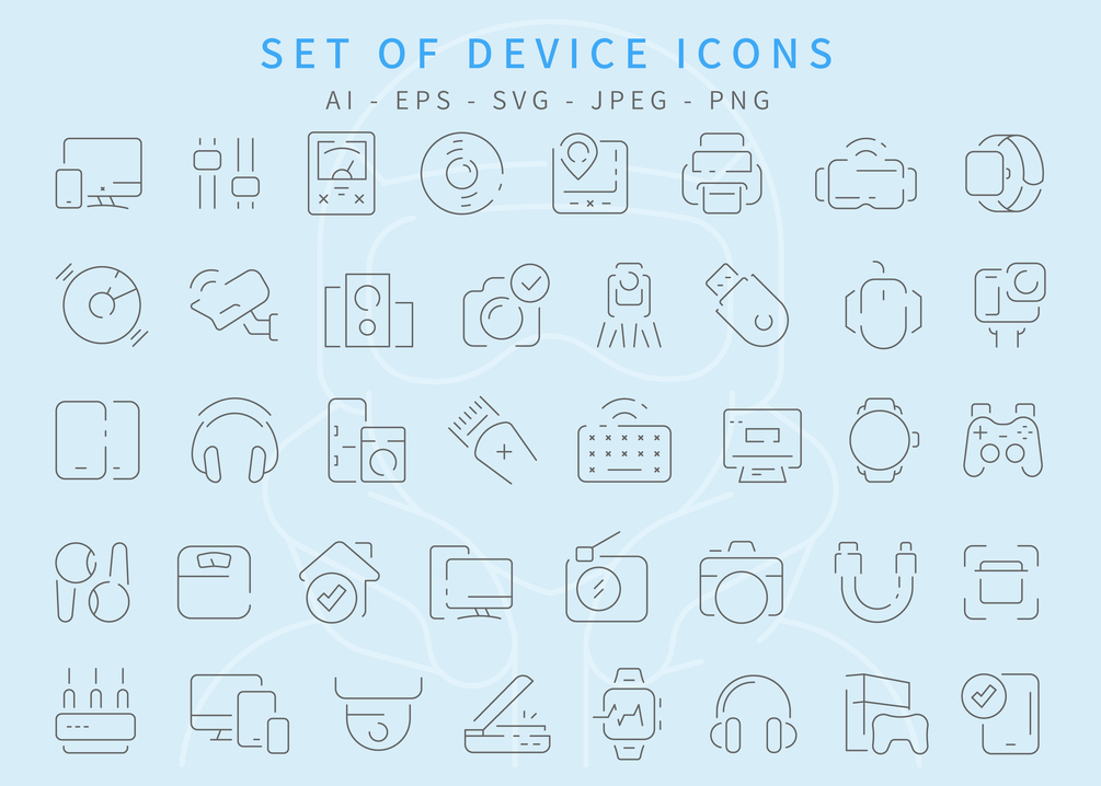 Tech & Gadgets Line Icons – 40 Minimalist Vector Icons