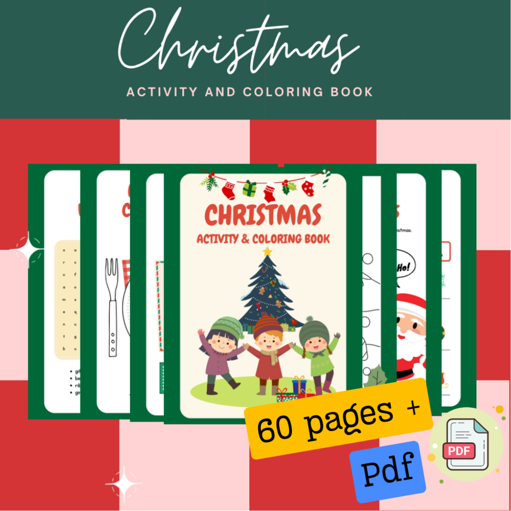 60 pages printable christmas activity and coloring workbook for