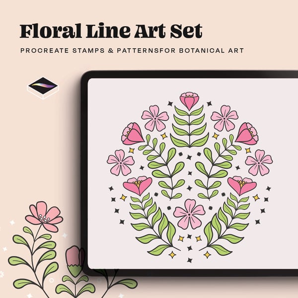 Floral Line Art Brushes for Procreate