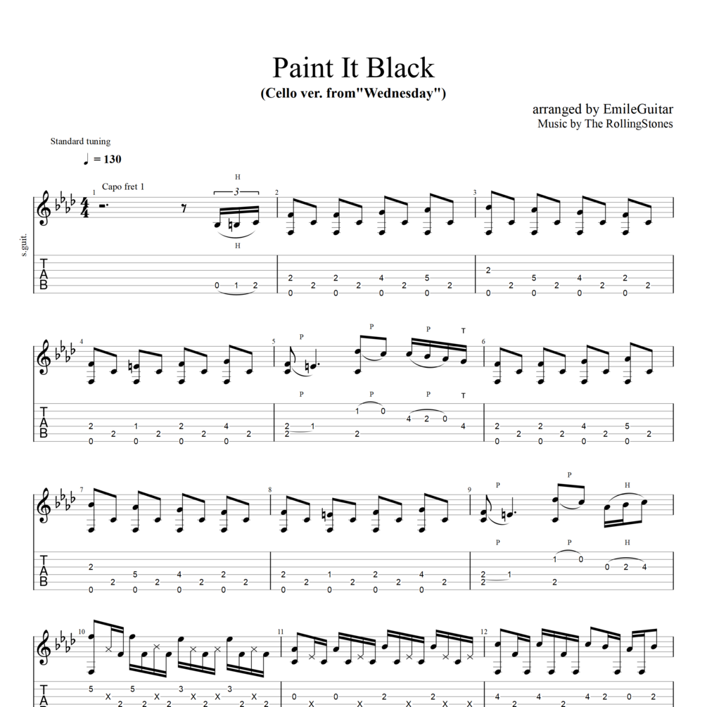 Paint It Black (Wednesday playing cello) for guitar. Guitar sheet music and  tabs.