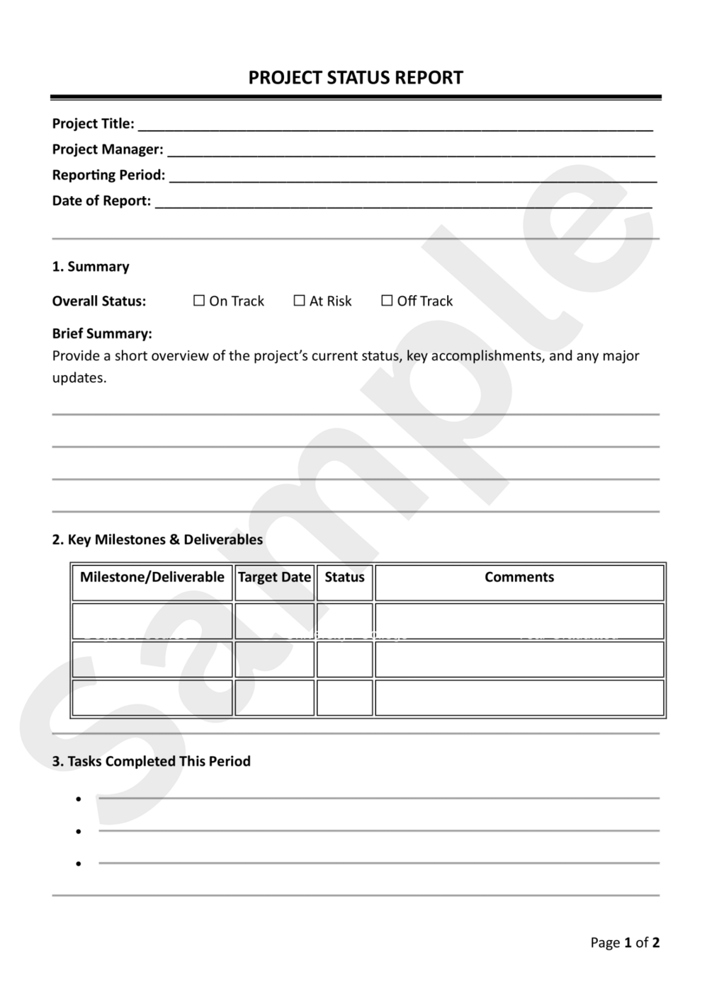 Project status report template