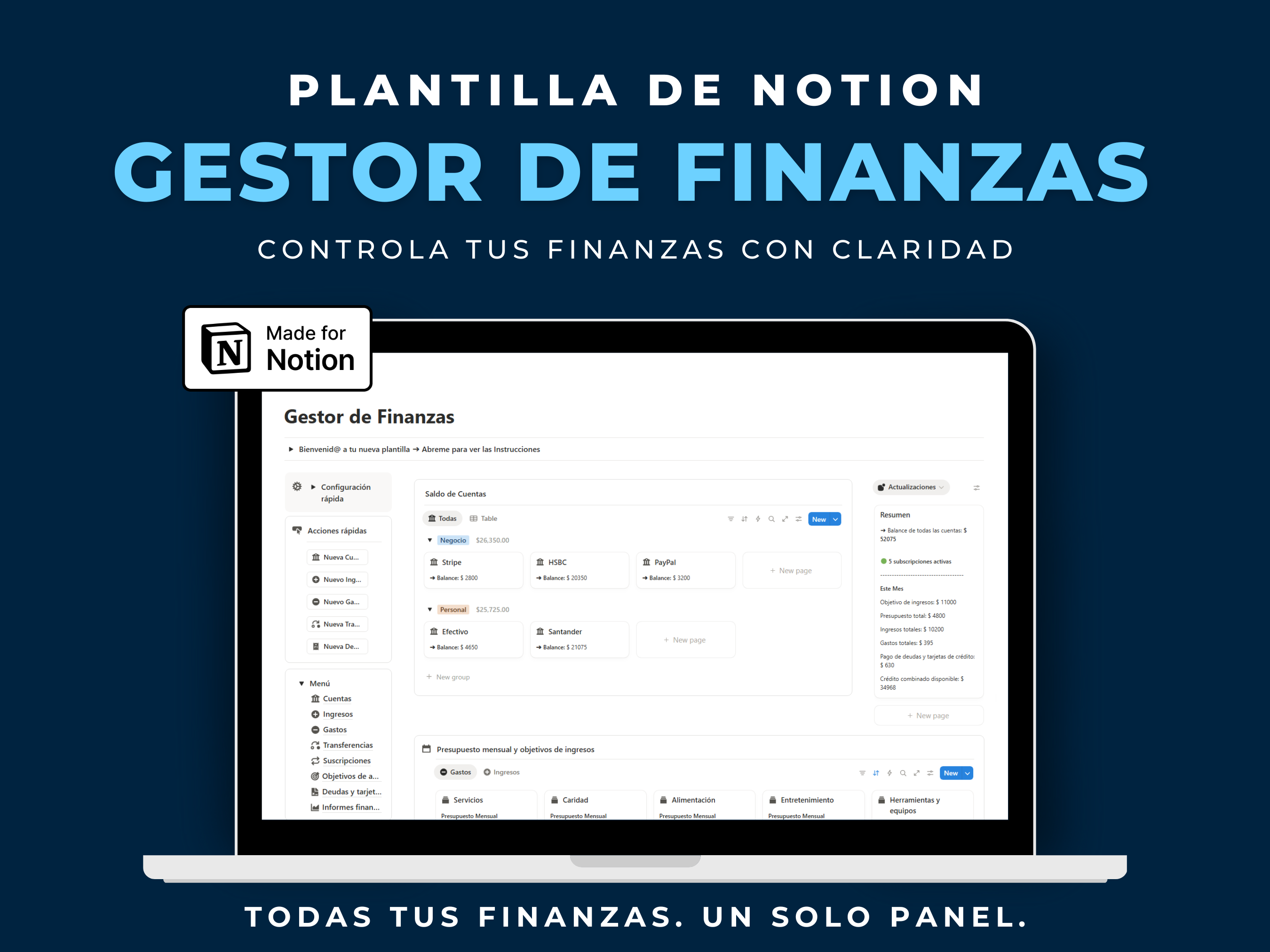 Imagen descriptiva de producto Gestor de Finanzas Plantilla Notion