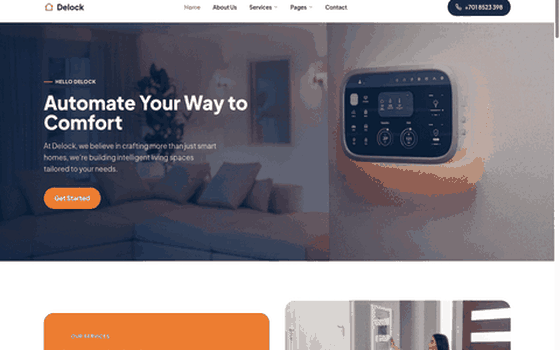 Desktop walkthrough preview of the Delock — Smart Home Automation & Devices website template
