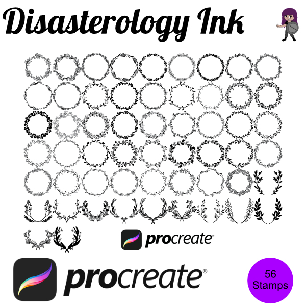 Floral Wreath Set 2 Procreate Brush Stamps, 56 Flower Wreaths by Disasterology Ink