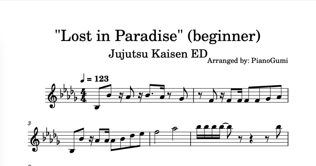 Jujutsu Kaisen ED "Lost In Paradise" BEGINNER Piano Sheet Music