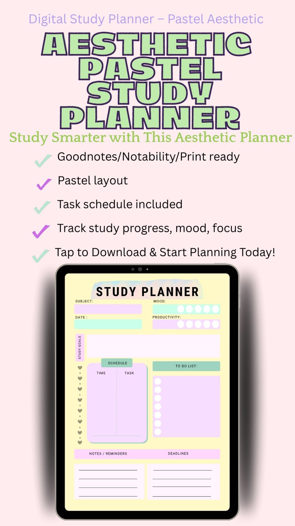 Aesthetic Pastel Study Planner – Digital Download for iPad & Print