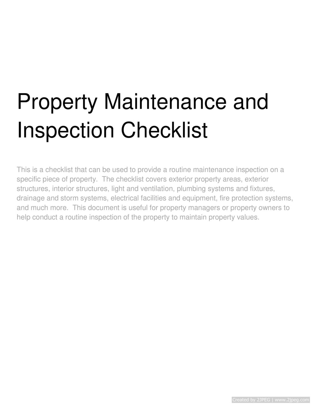 Property Maintenance and Inspection Checklist