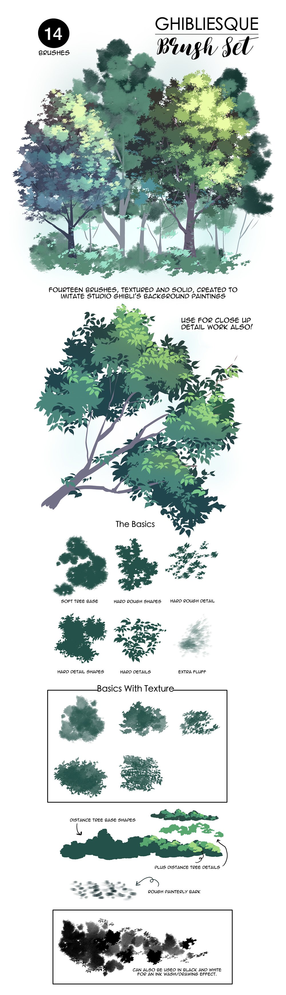 Ghibliesque Brush Set for Painting Trees in CSP