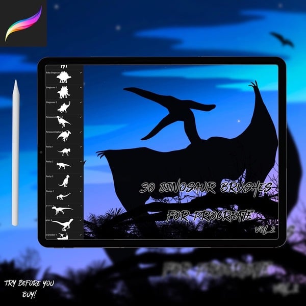 30 Dinosaur Brushes for Procreate Vol 2 by Skii