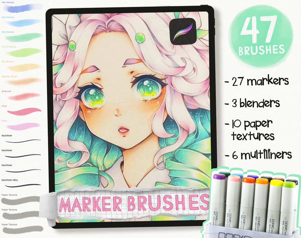 Blending Markers Procreate Brushes, Procreate Copic Brushes