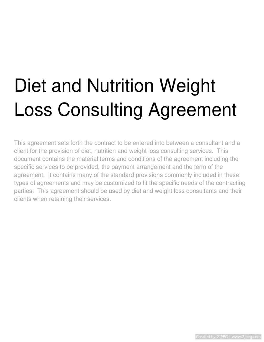Diet and Nutrition Weight Loss Consulting Agreement