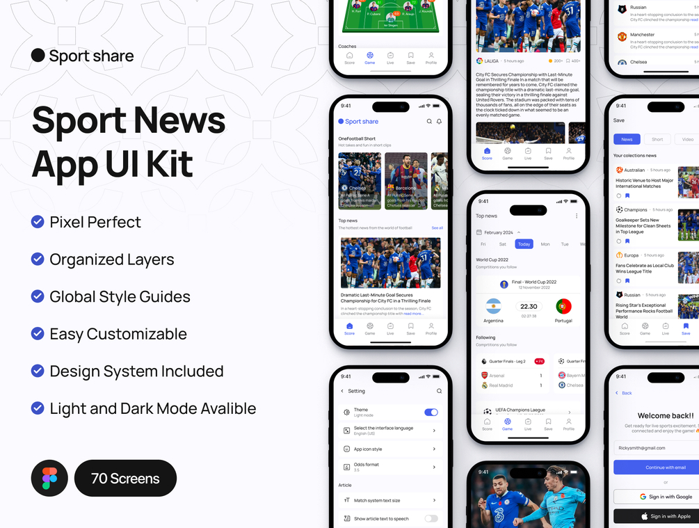 Sport share Sport News App UI Kit