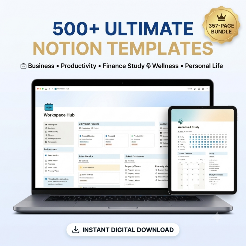 500+ Ultimate Notion Templates Bundle cover
